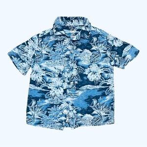 Wonder Nation Blue Floral Hawaiian Shirt button down short sleeve camp collar XS